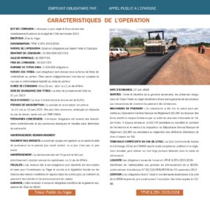 Emprunt obligataire par APE de l’Etat du Niger – Mai 2023